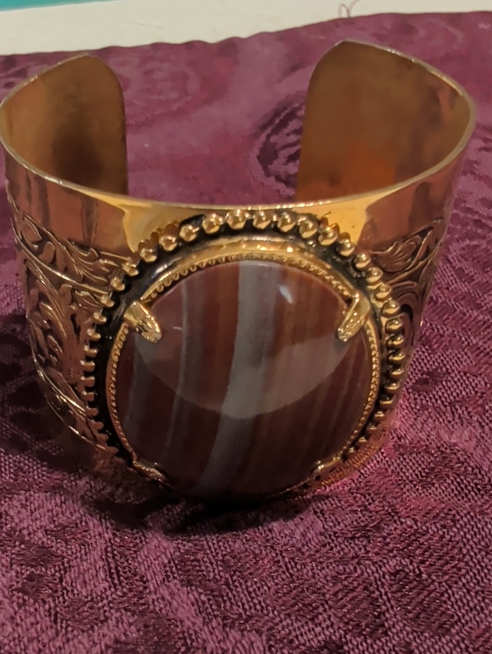 Gold-Tone Brown Agate Statement Cuff Bracelet